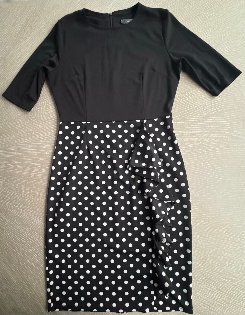 Oxiuly Fashion Black & White Polka Dot Ruffle Colorblock Sheath Dress Size L